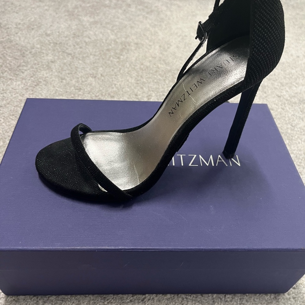 Stuart Weitzman Black Single-Band Ankle-Strap Stiletto